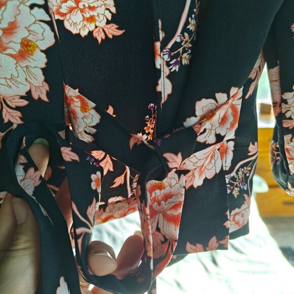 Cotton On Black Floral Wrap Kimono Blouse – Size S - Picture 3 of 4